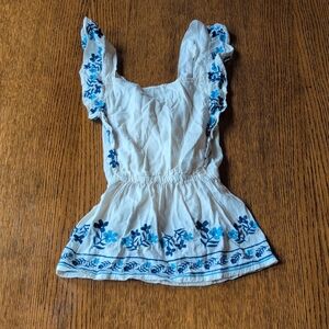 Old Navy White Blouse with Blue Embroidery